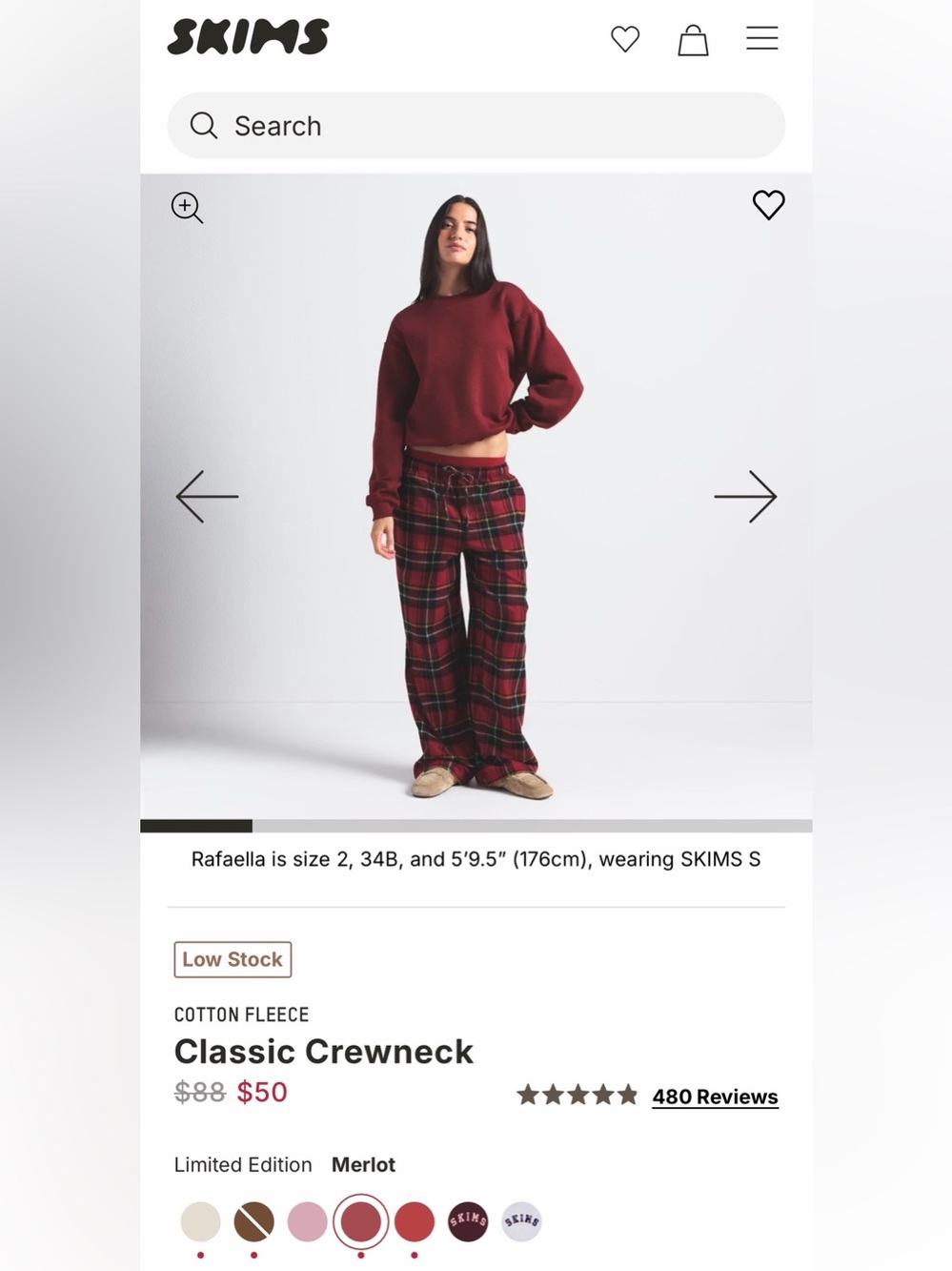 SKIMS Merlot Classic Crewneck Sweatshirt - Deep Wine Red
